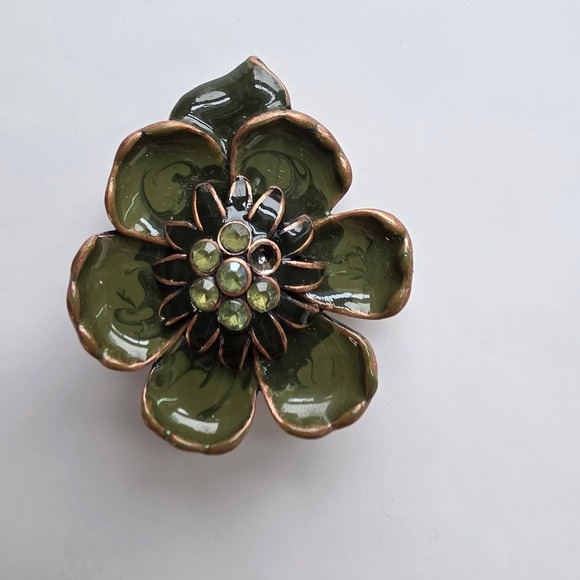 Upcycled Neck Tie /Scarf Vtg Flower Brooch Geometric Office Siren - Picture 6 of 7